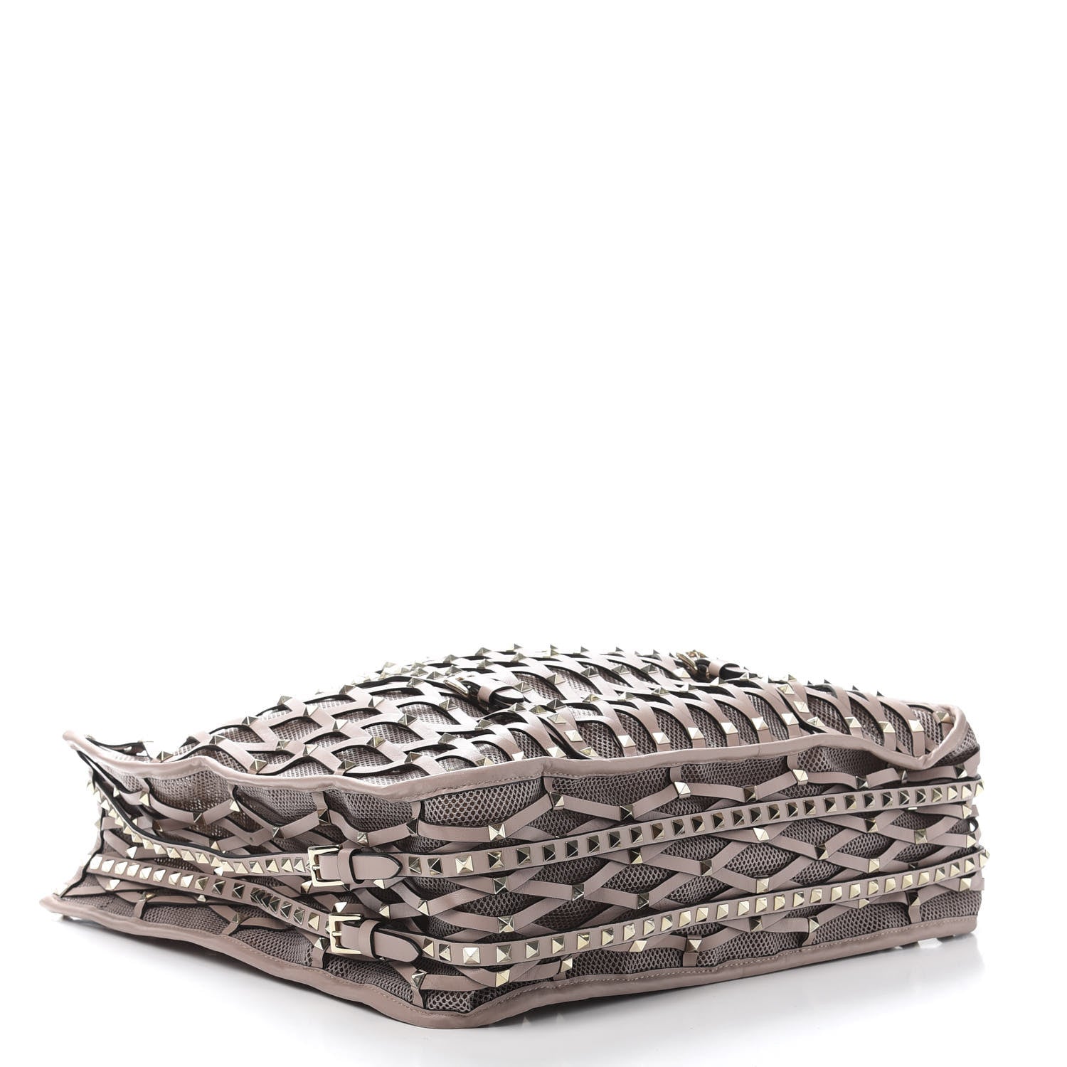 Valentino Garavani Vitello Lattice Mesh Rockstud Shopper Tote Poudre 4 of 11