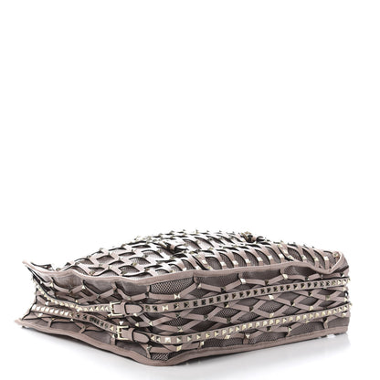 Valentino Garavani Vitello Lattice Mesh Rockstud Shopper Tote Poudre 4 of 11