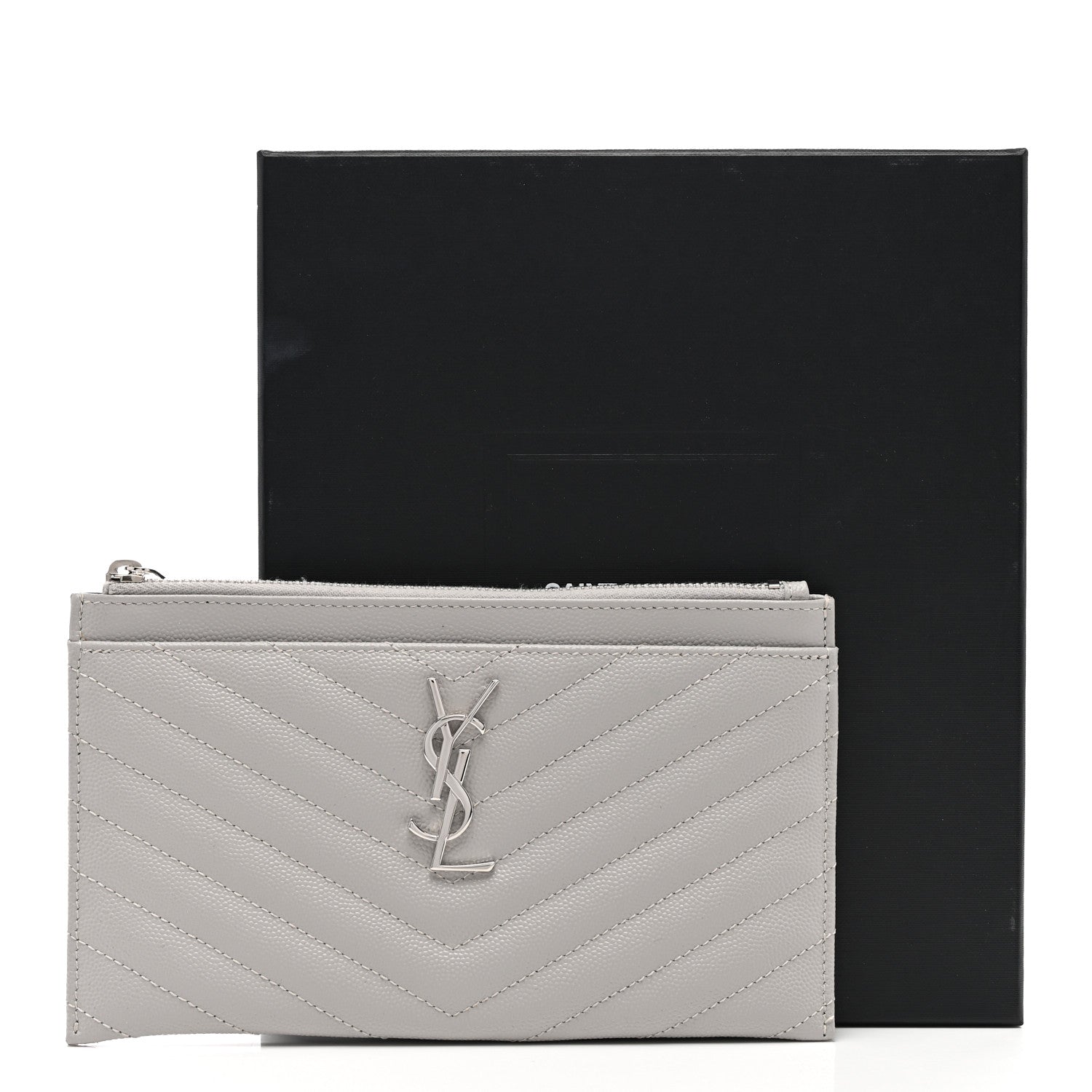 Saint Laurent Grain De Poudre Chevron Monogram Bill Pouch Granite 8 of 8