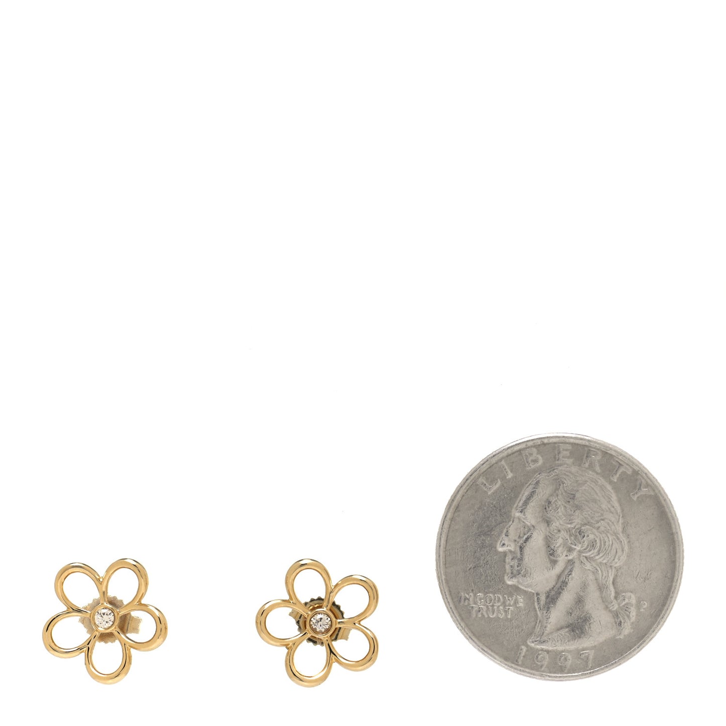 18K Yellow Gold Diamond Small Open Flower Earrings