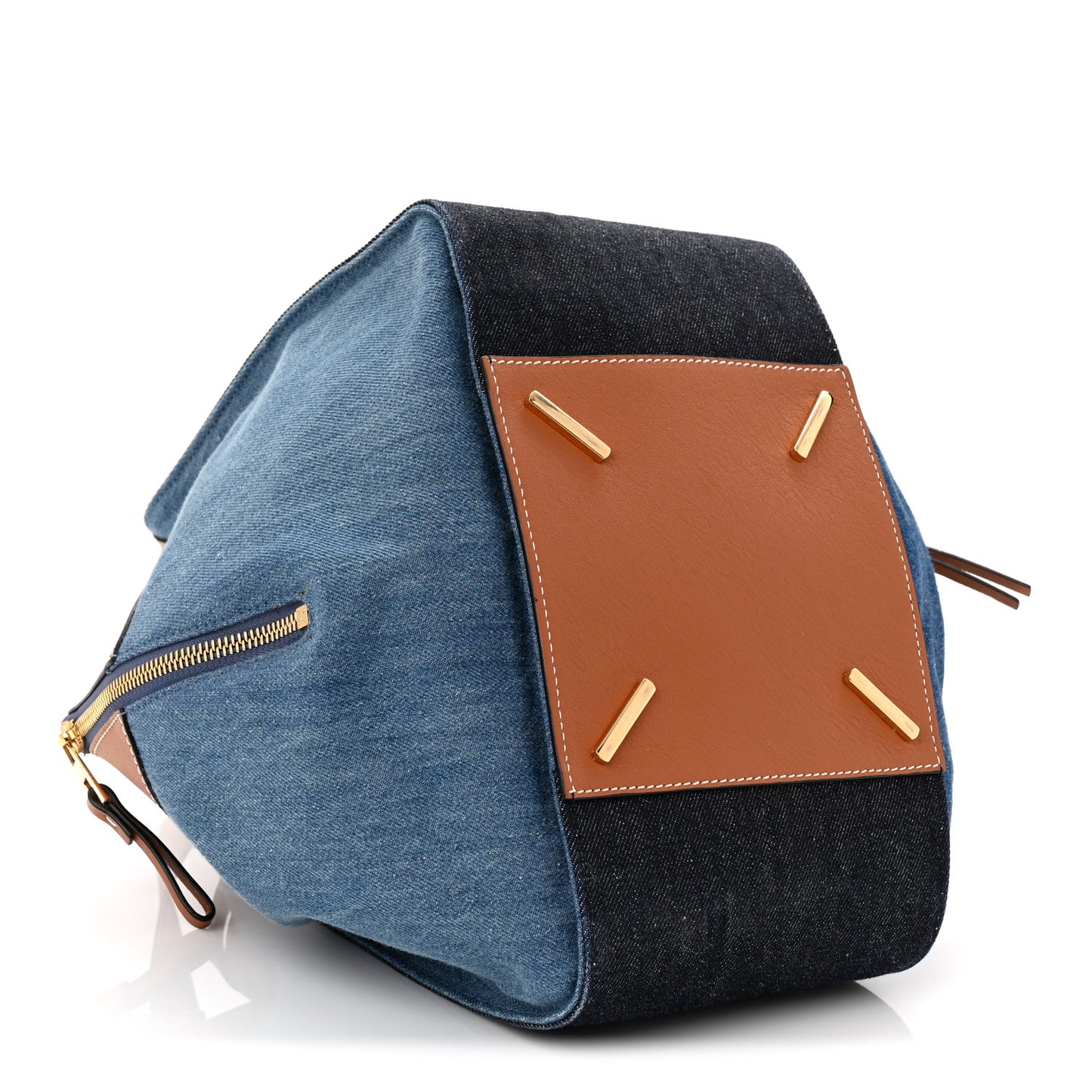 Calfskin Denim Small Hammock Shoulder Bag Blue Tan