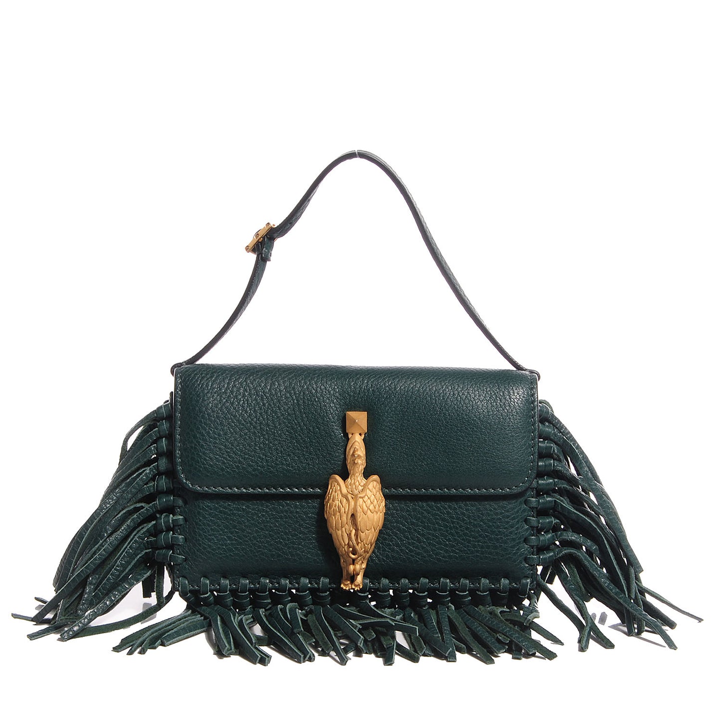 Grained Calfskin Mini C Rockee Scarab Fringe Shoulder Bag Light Emerald