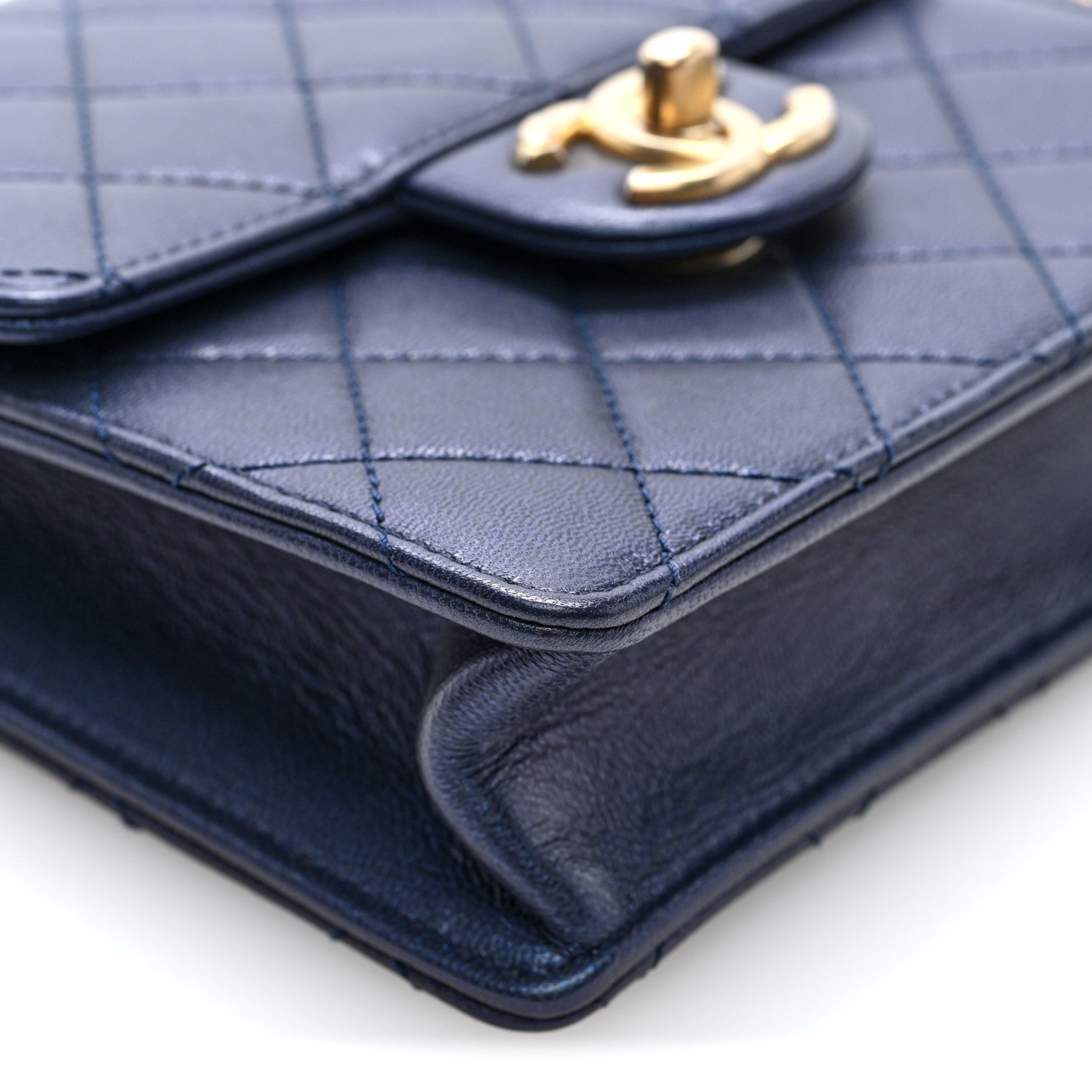 Chanel Iridescent Lambskin Quilted Chic Pearls Flap Navy Blue 9 of 10