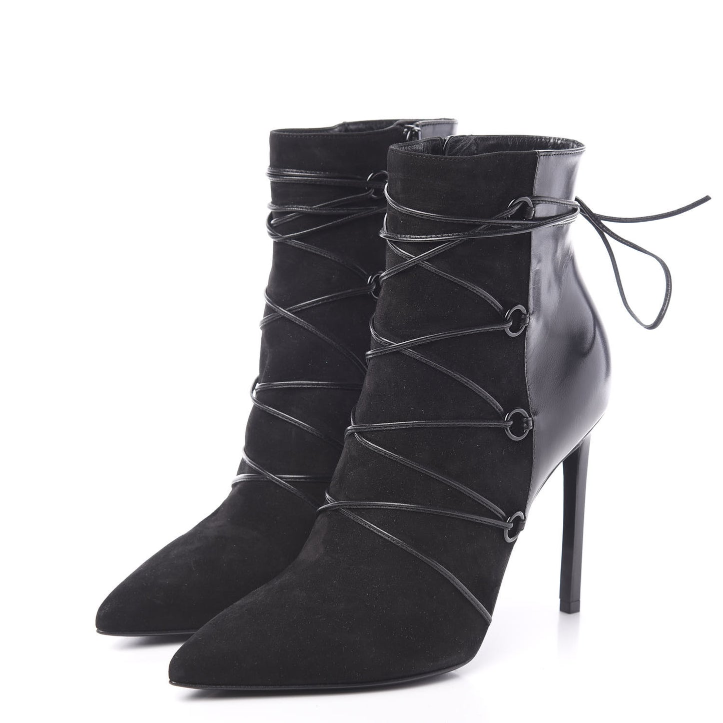 Calfskin Velvet Lace Up Ankle Boots 39 Black