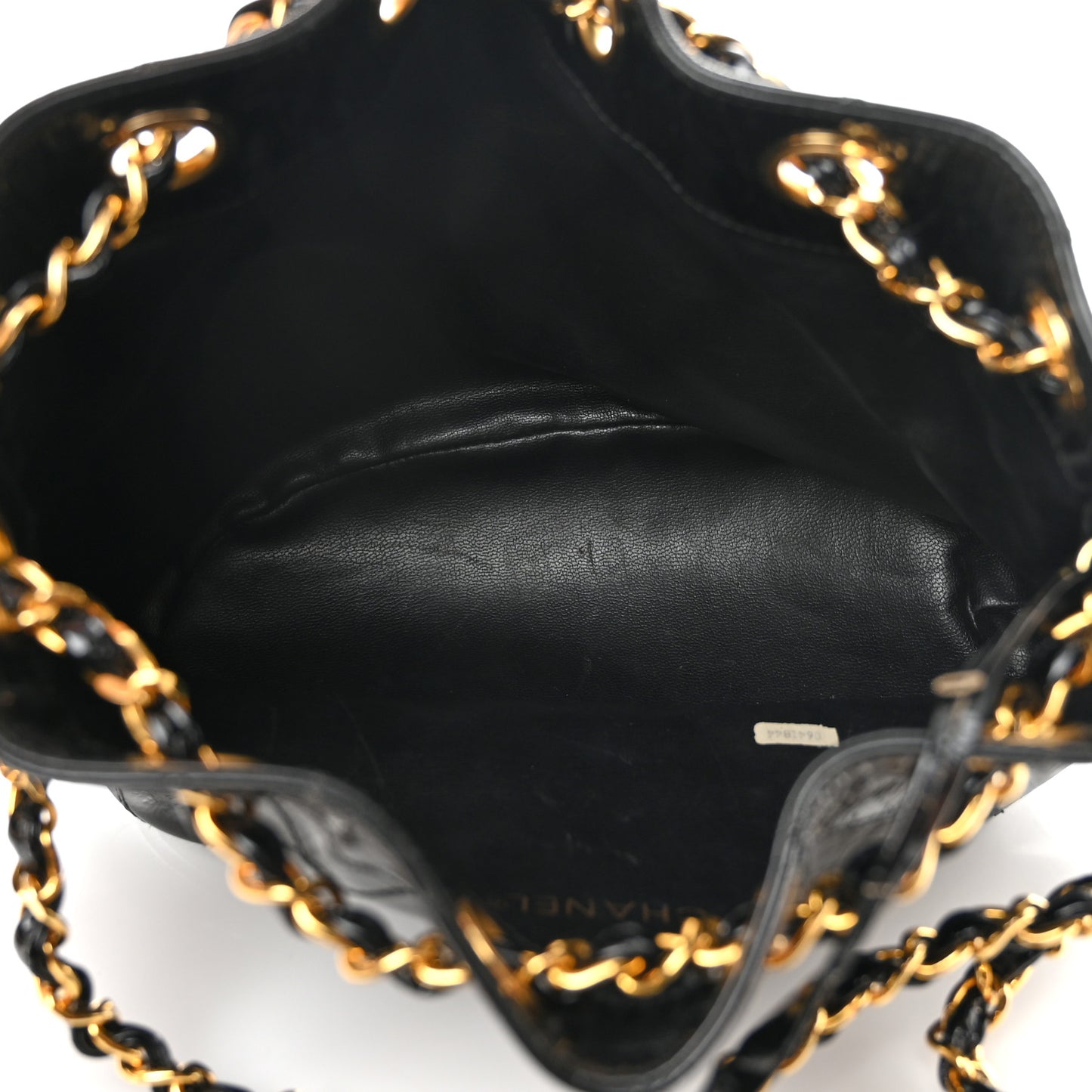 Patent Stitched Drawstring Shoulder Bag Black