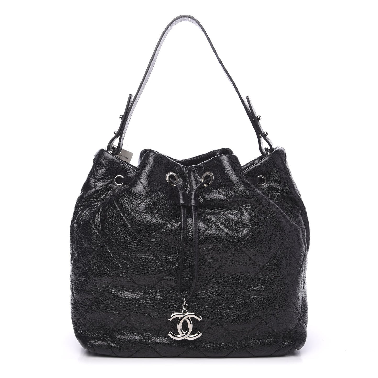Glazed Calfskin On The Road Drawstring Tote Black