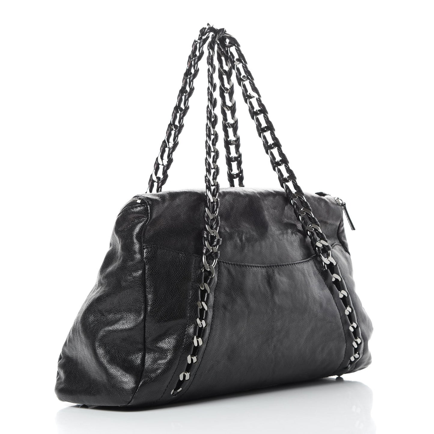 Glazed Caviar Modern Chain Tote Black