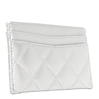 Chanel Metallic Lambskin Quilted CC Card Holder Silver 3 of 9