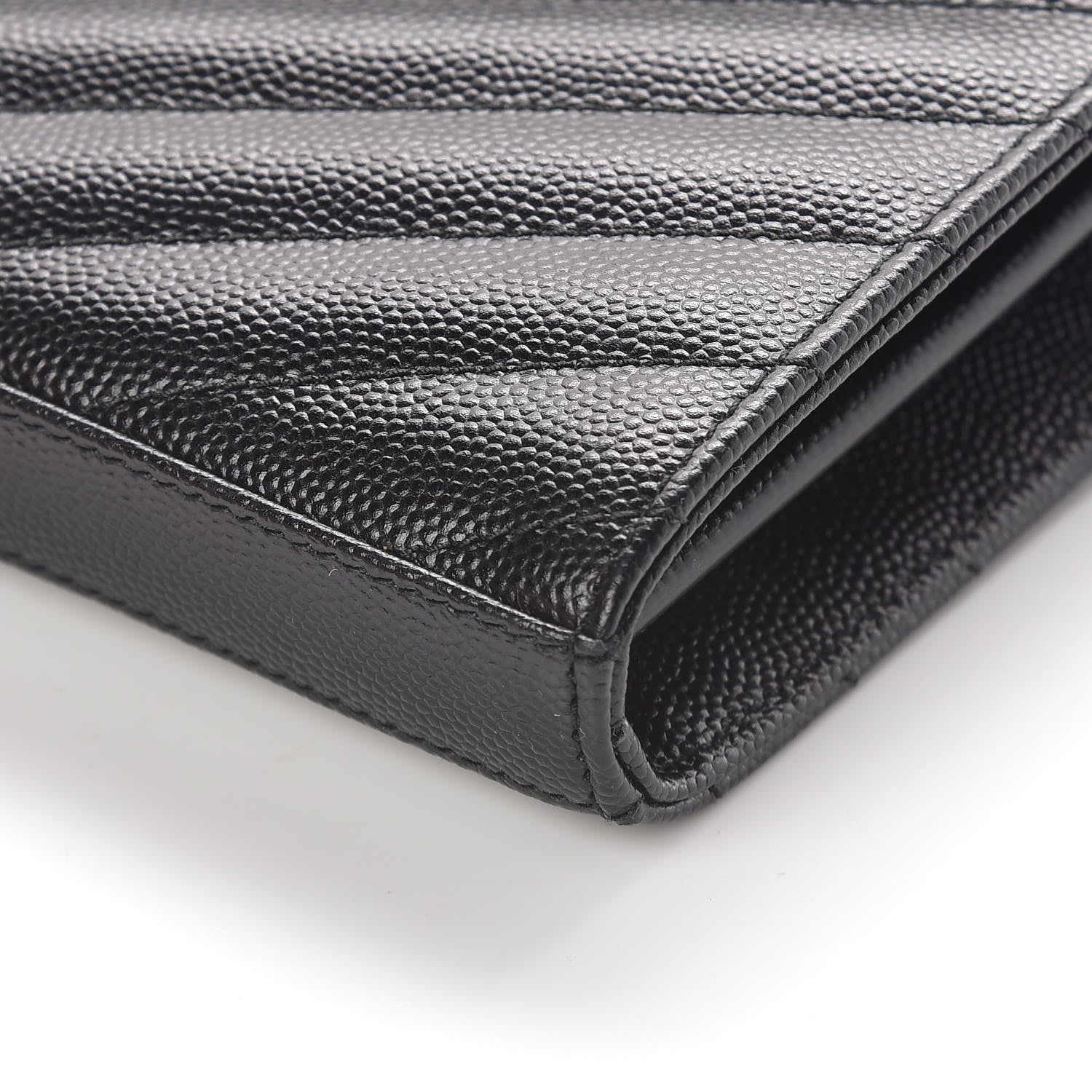 Saint Laurent Grain De Poudre Matelasse Chevron Monogram Chain Wallet Black 9 of 10