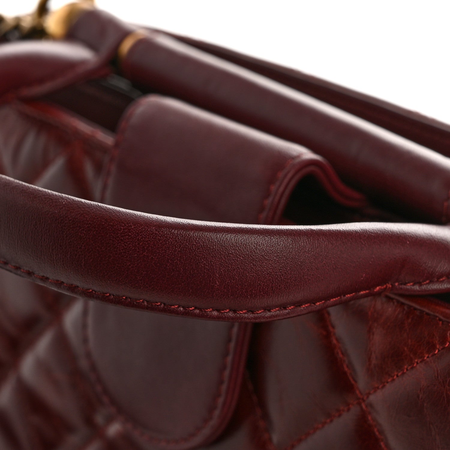 Chanel Glazed Calfskin Quilted Small Gold Bar Tote Red 13 of 15