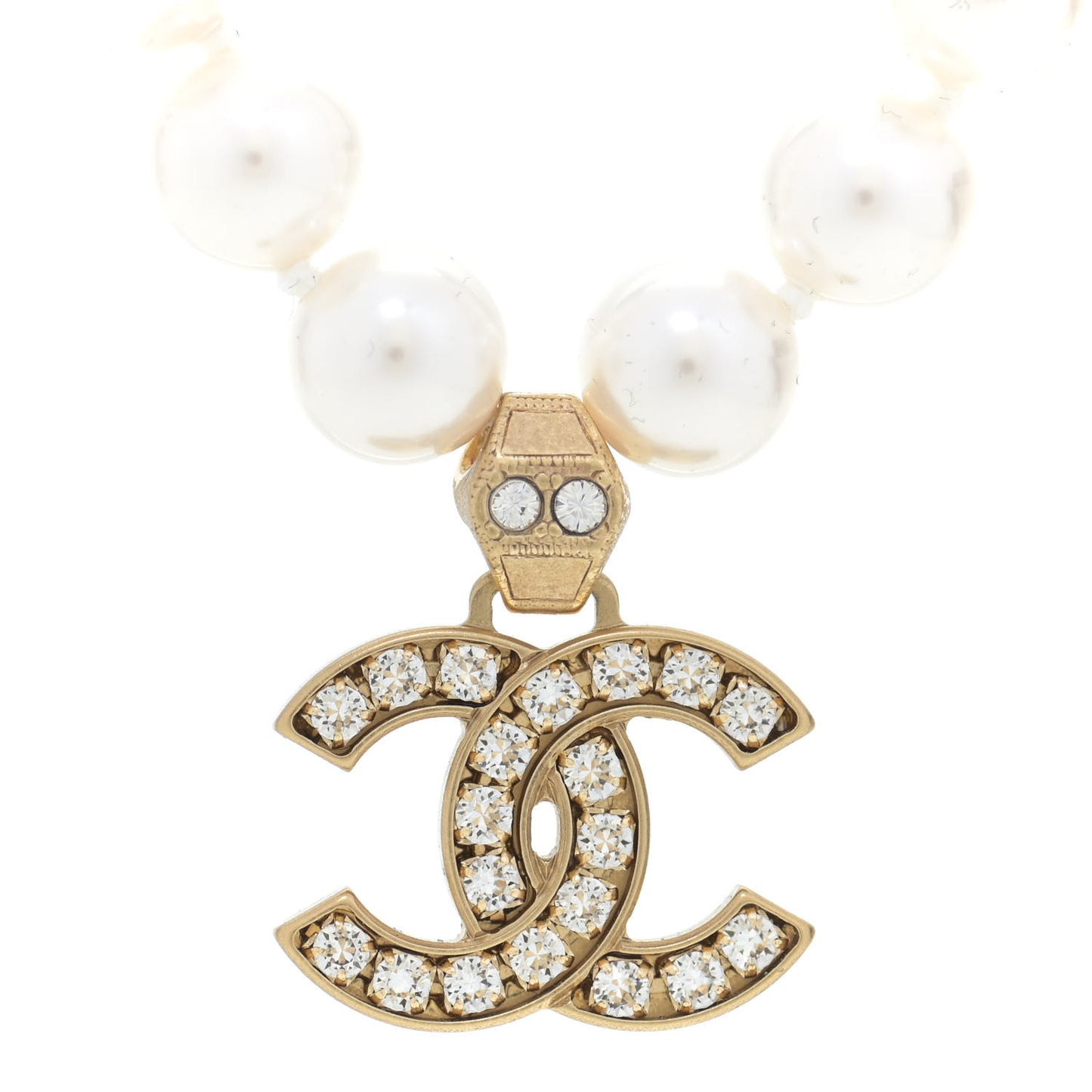 Pearl Crystal CC Short Necklace Gold