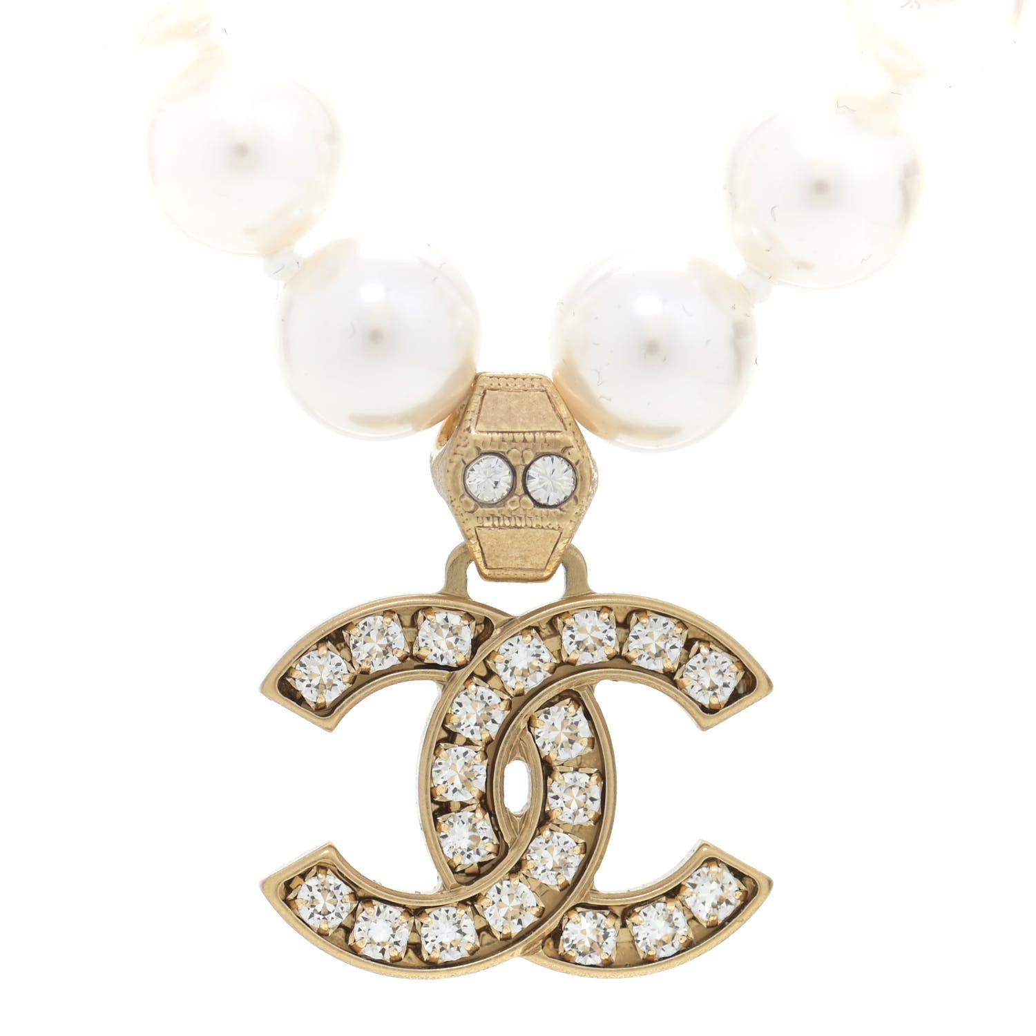 Chanel Pearl Crystal CC Short Necklace Gold 3 of 5