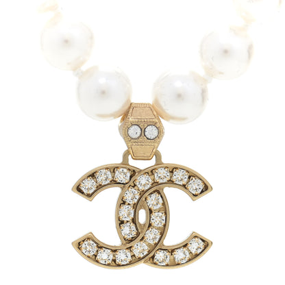 Chanel Pearl Crystal CC Short Necklace Gold 3 of 5