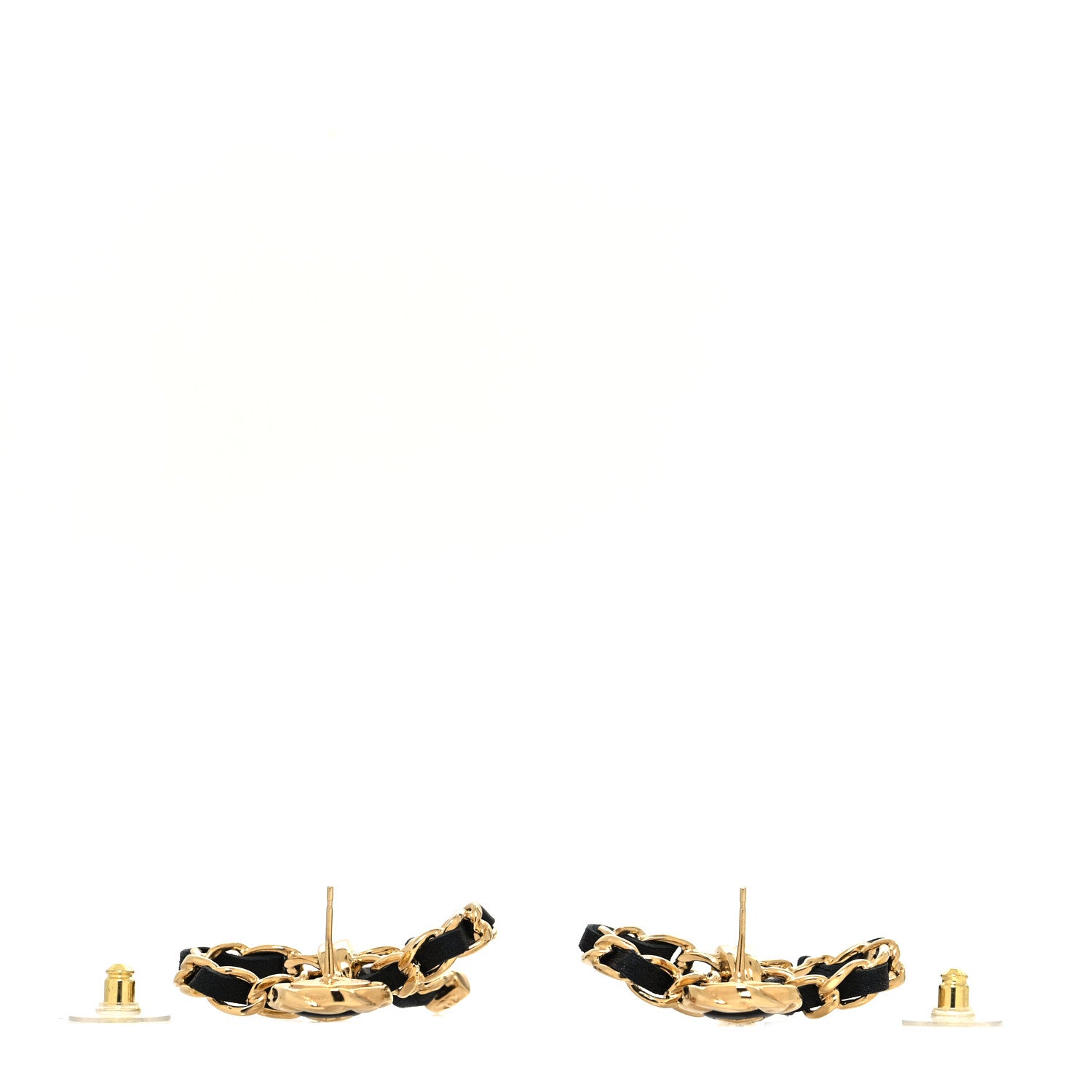 Chanel Lambskin Chain Bow Drop Earrings Black Gold 3 of 4
