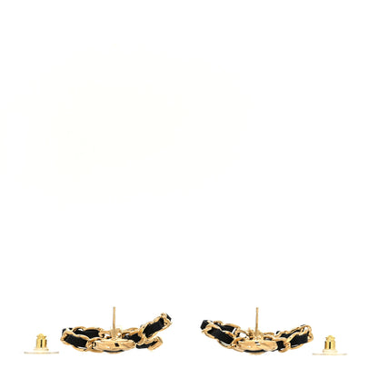 Chanel Lambskin Chain Bow Drop Earrings Black Gold 3 of 4