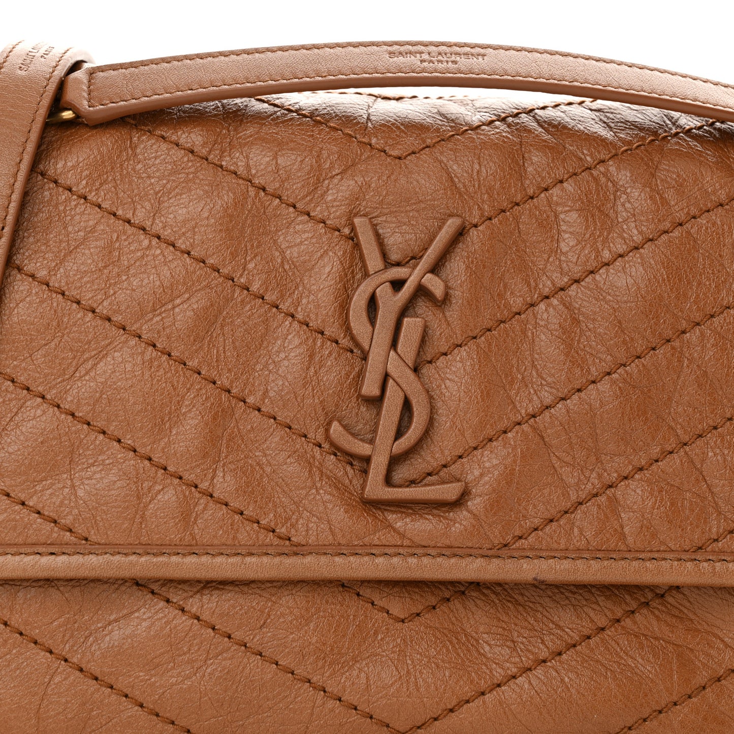 Crinkled Calfskin Matelasse Monogram Medium Niki Chain Satchel Caramel