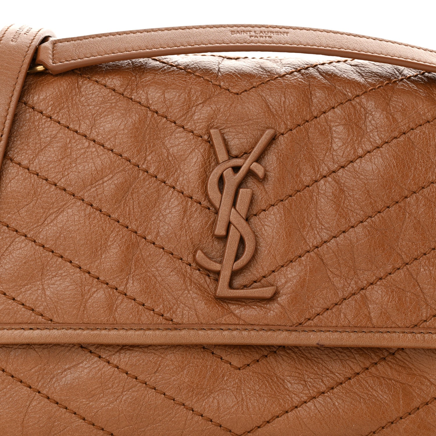 Saint Laurent Crinkled Calfskin Matelasse Monogram Medium Niki Chain Satchel Caramel 8 of 12