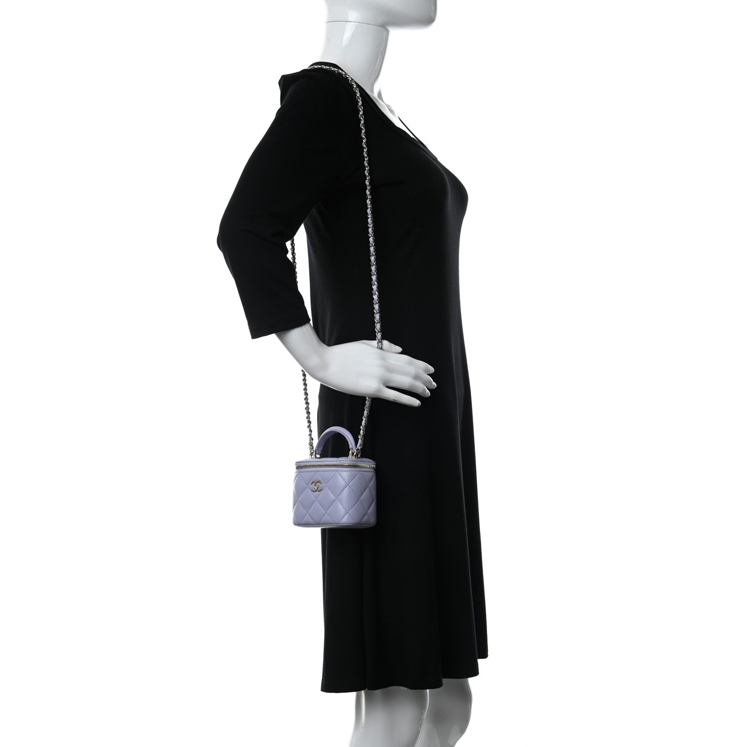 Chanel Lambskin Quilted Top Handle Mini Vanity Case With Chain Light Purple 3 of 9