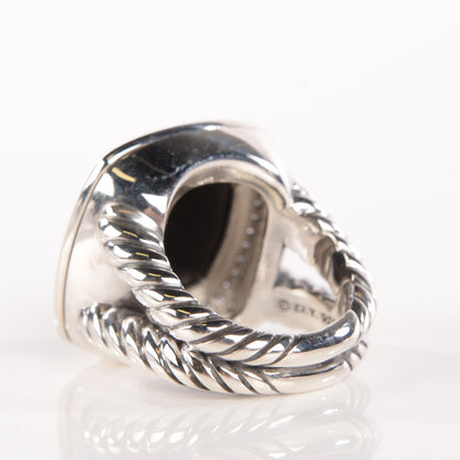 David Yurman Sterling Silver Diamond Black Onyx 17mm Albion Ring 52 6 3 of 4