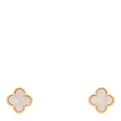 Van Cleef & Arpels 18K Yellow Gold Mother of Pearl Sweet Alhambra Earrings 1 of 5