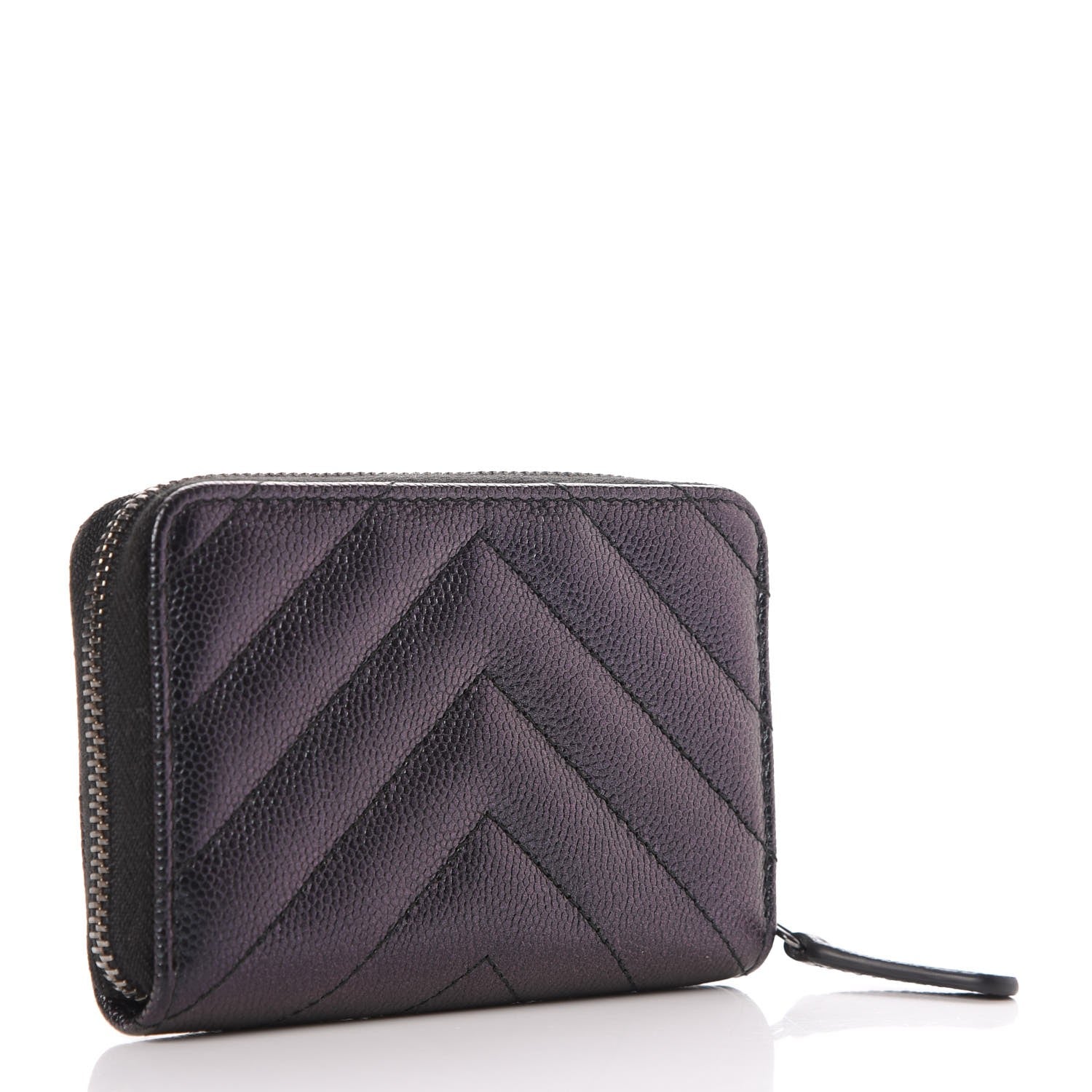 Chanel Iridescent Caviar Chevron Quilted Zip Around Coin Purse Black 3 of 8