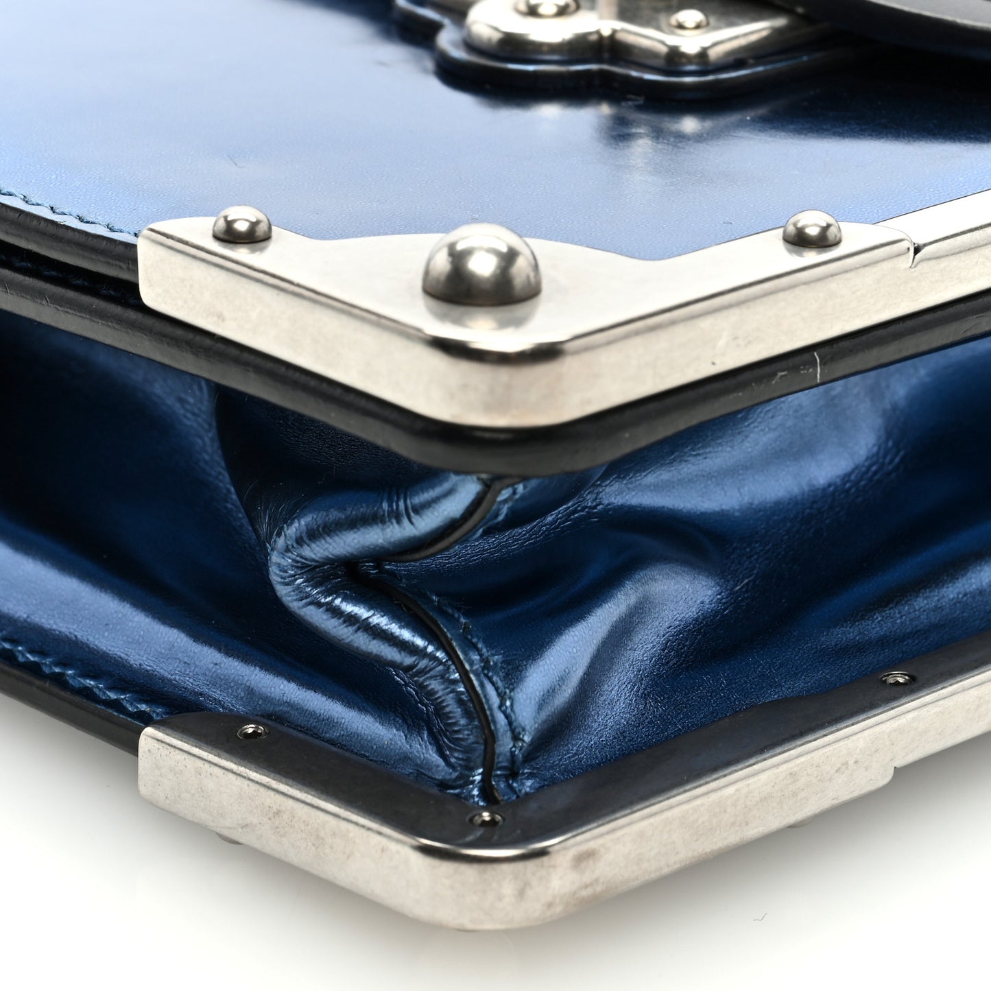 Metallic Vitello Saffiano Cahier Bag Denim Black