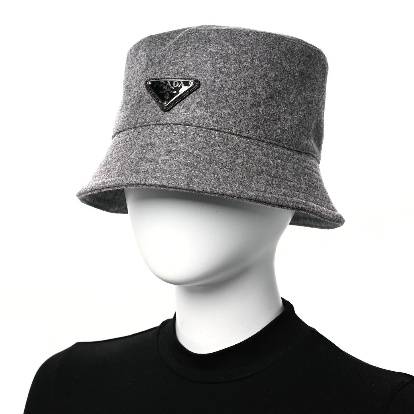 Authentic Loden Wool Metal Triangle Logo Bucket Hat XL Gray