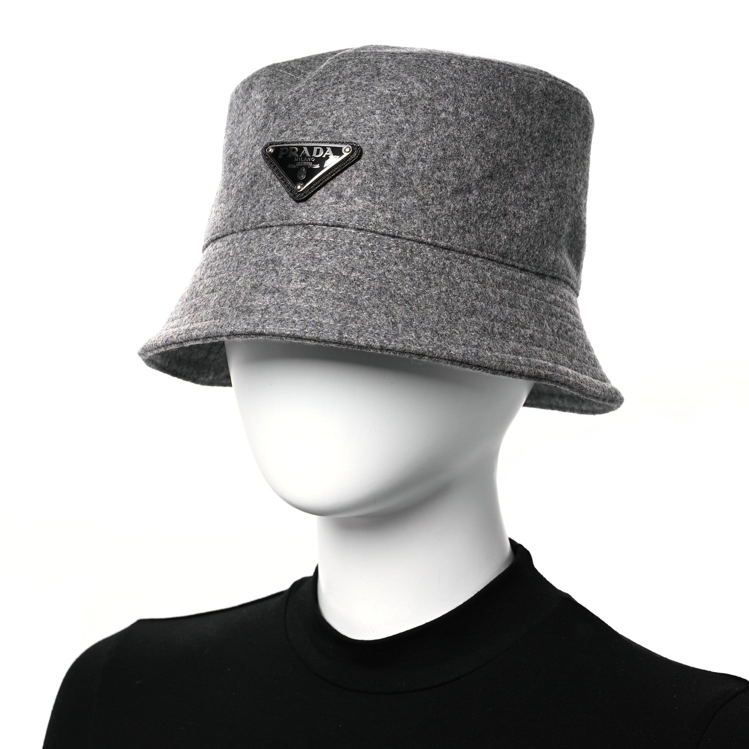 Prada Authentic Loden Wool Metal Triangle Logo Bucket Hat XL Gray 2 of 9