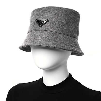 Prada Authentic Loden Wool Metal Triangle Logo Bucket Hat XL Gray 2 of 9