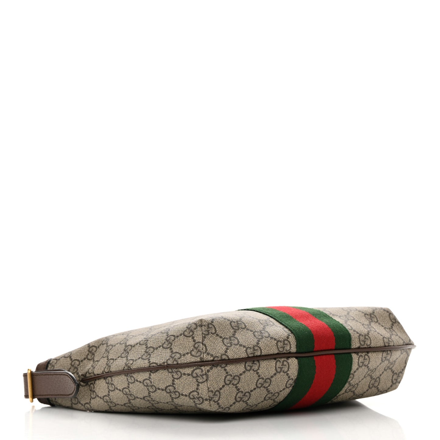 GG Supreme Monogram Textured Dollar Calfskin Web Small Ophidia Half Moon Hobo Beige Ebony New Acero