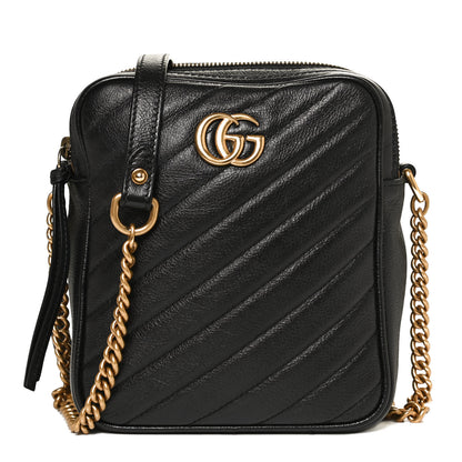 Gucci Azalea Calfskin Matelasse Diagonal Tall GG Marmont Crossbody Bag Black 1 of 12