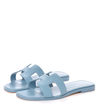 Hermes Calfskin Oran Sandals 36 Bleu Dorset 3 of 9