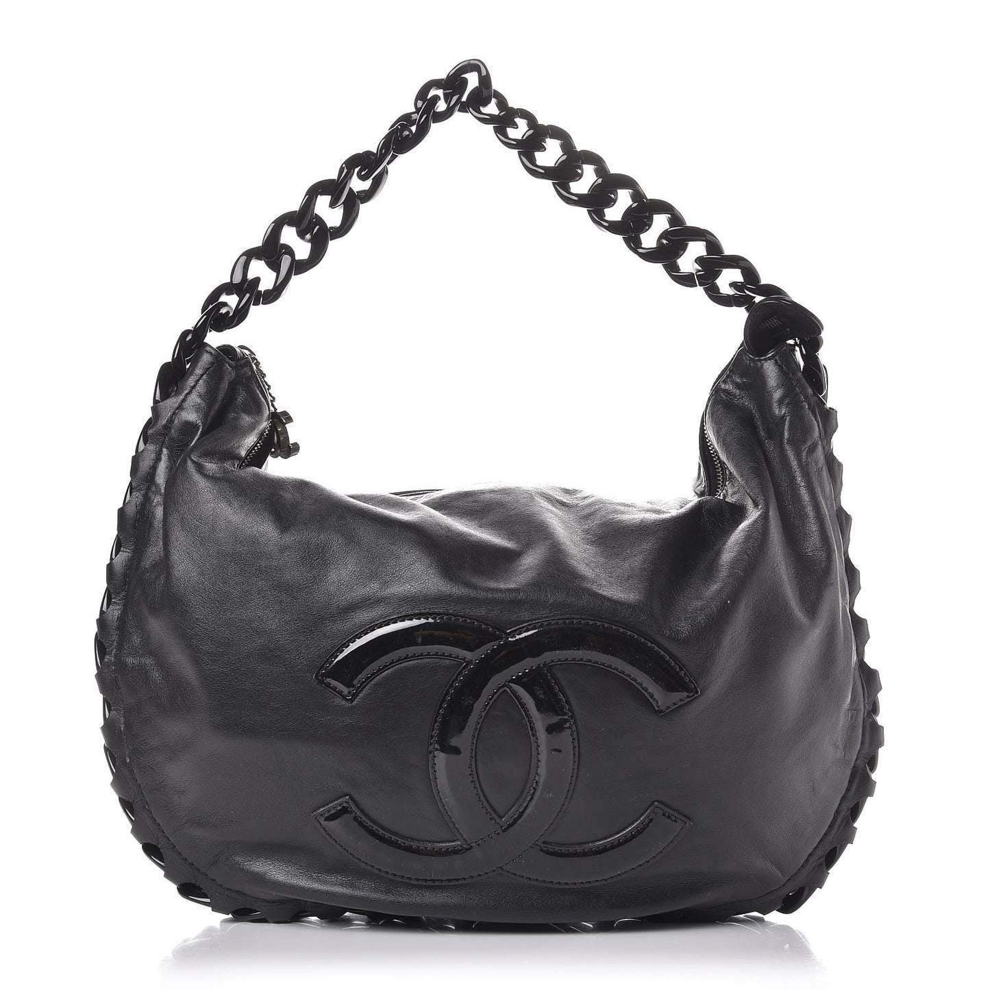 Calfskin Modern Chain Rhodoid Hobo Black