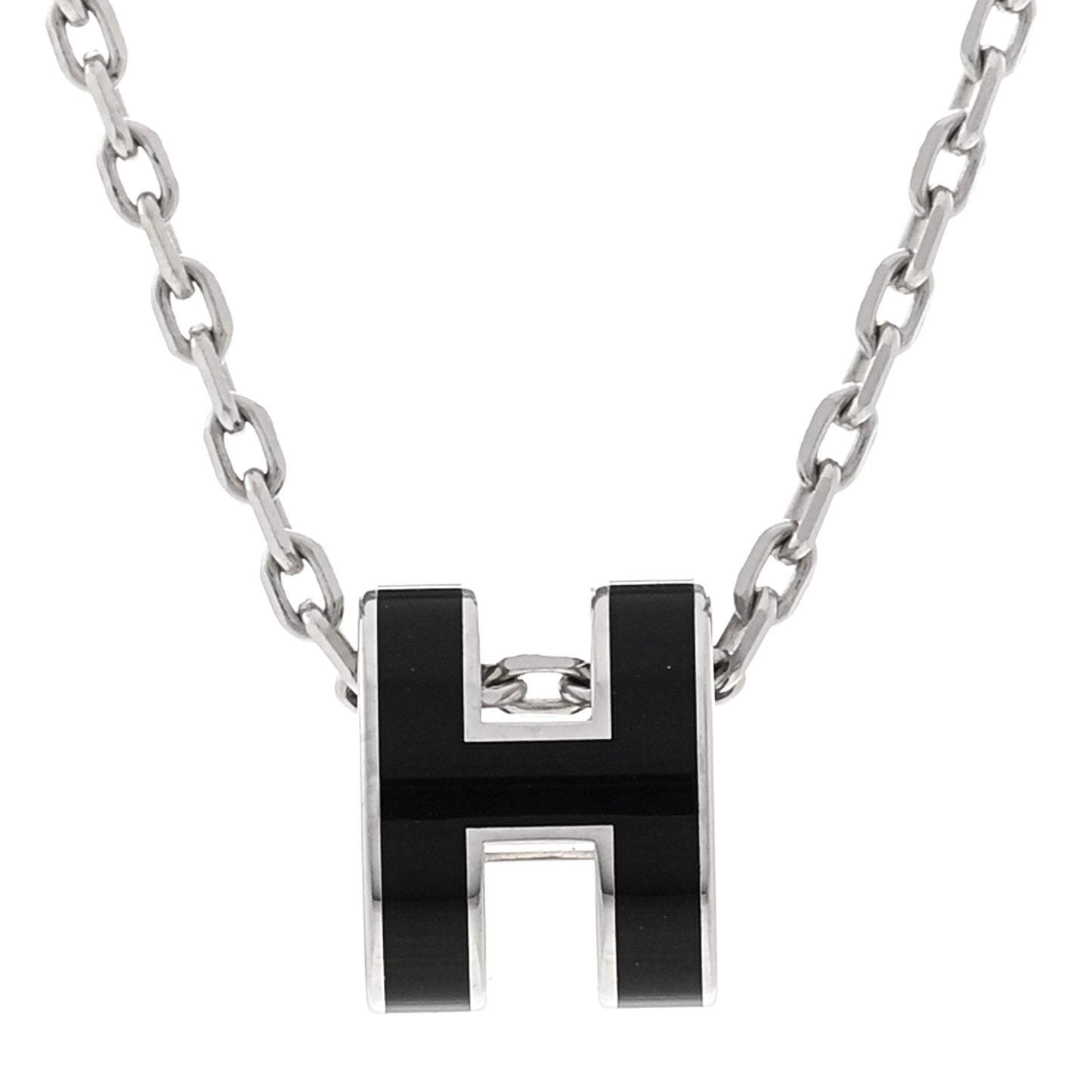 Lacquered Palladium Mini Pop H Pendant Necklace Black