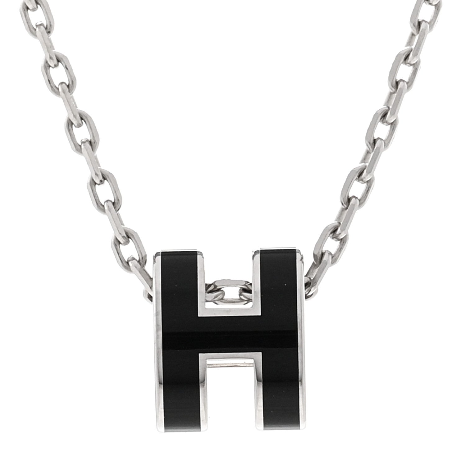 Hermes Lacquered Palladium Mini Pop H Pendant Necklace Black 4 of 7