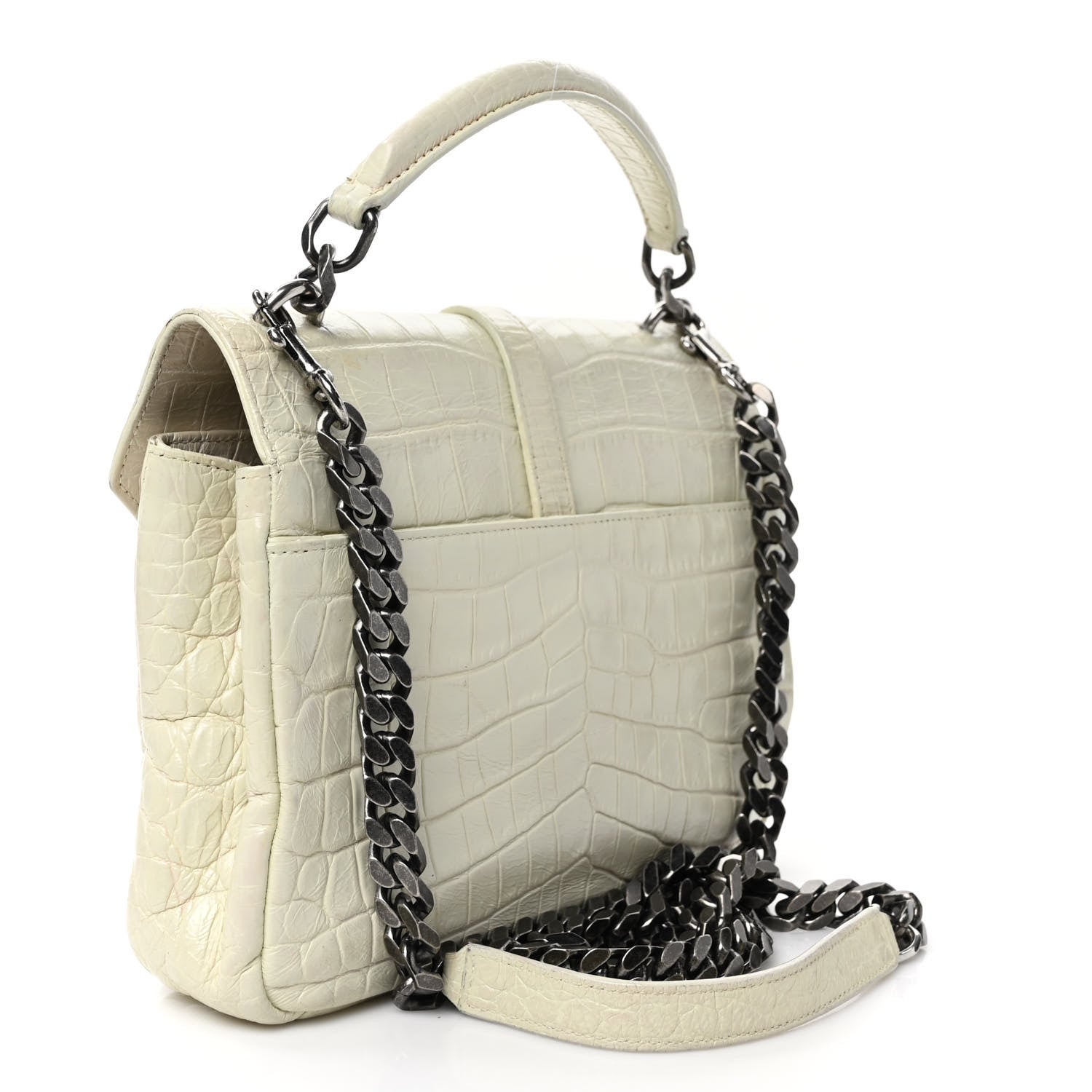 Saint Laurent Calfskin Crocodile Embossed Medium College Monogram Satchel Dove White 3 of 11