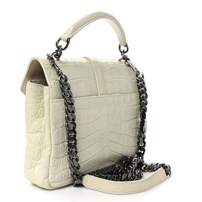 Saint Laurent Calfskin Crocodile Embossed Medium College Monogram Satchel Dove White 3 of 11
