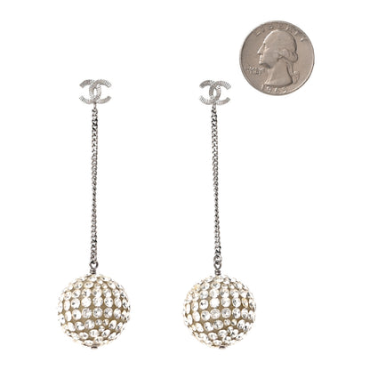 Chanel Crystal CC Ball Drop Earrings Silver 2 of 5
