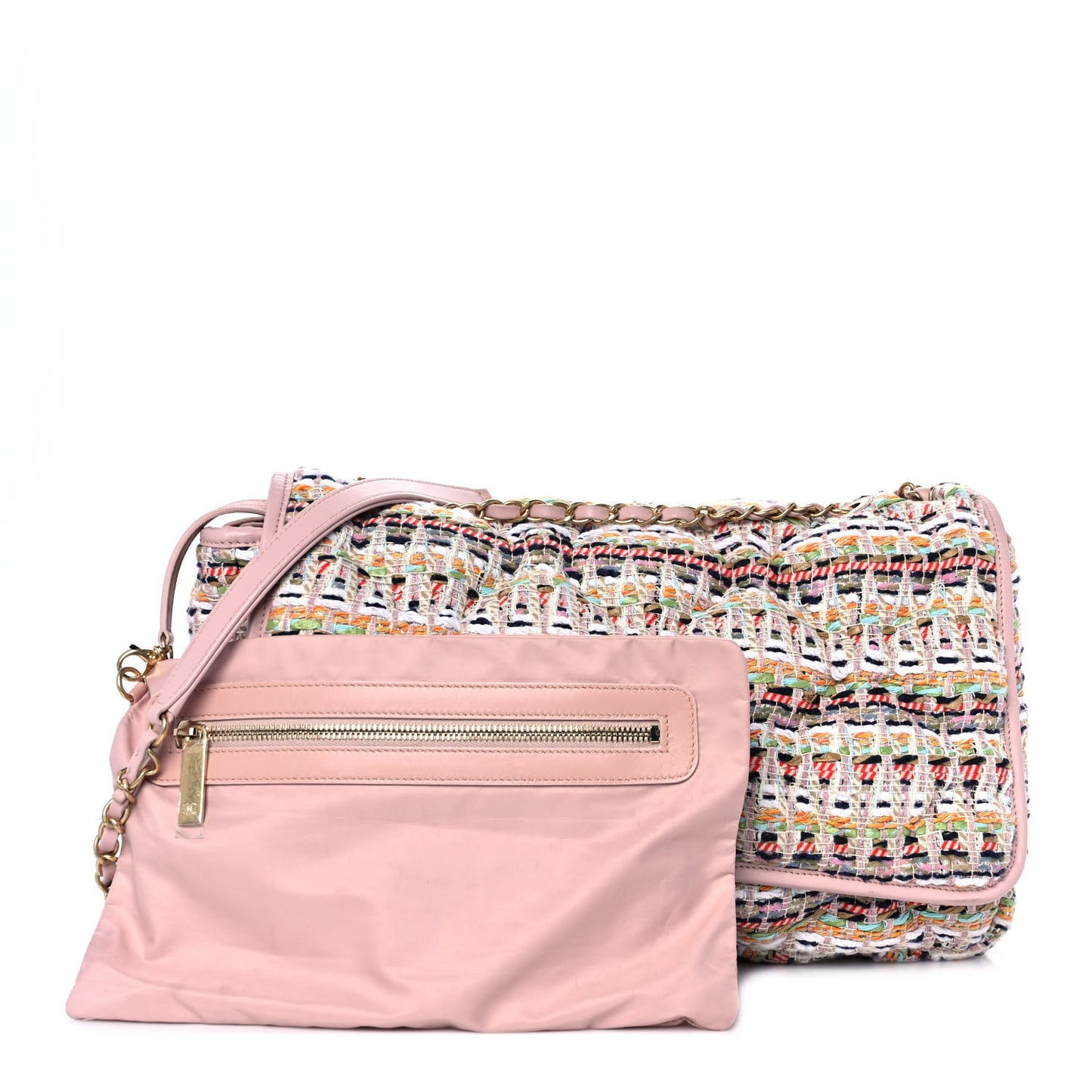 Lambskin Tweed Maxi Flap Pink Multicolor