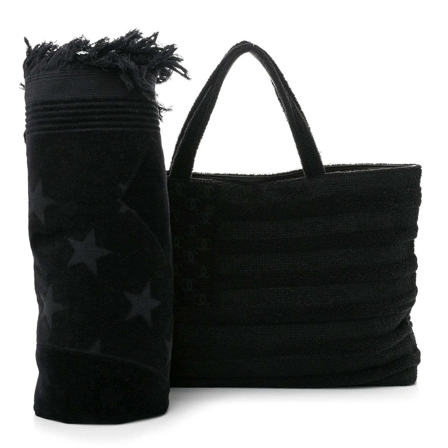 Chanel Terry Cotton Flag CC Beach Tote Towel Set Black 3 of 12