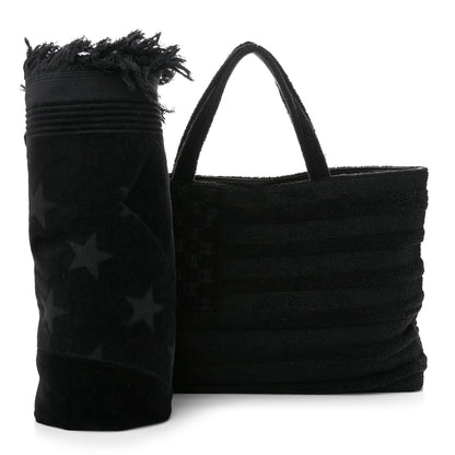 Chanel Terry Cotton Flag CC Beach Tote Towel Set Black 3 of 12