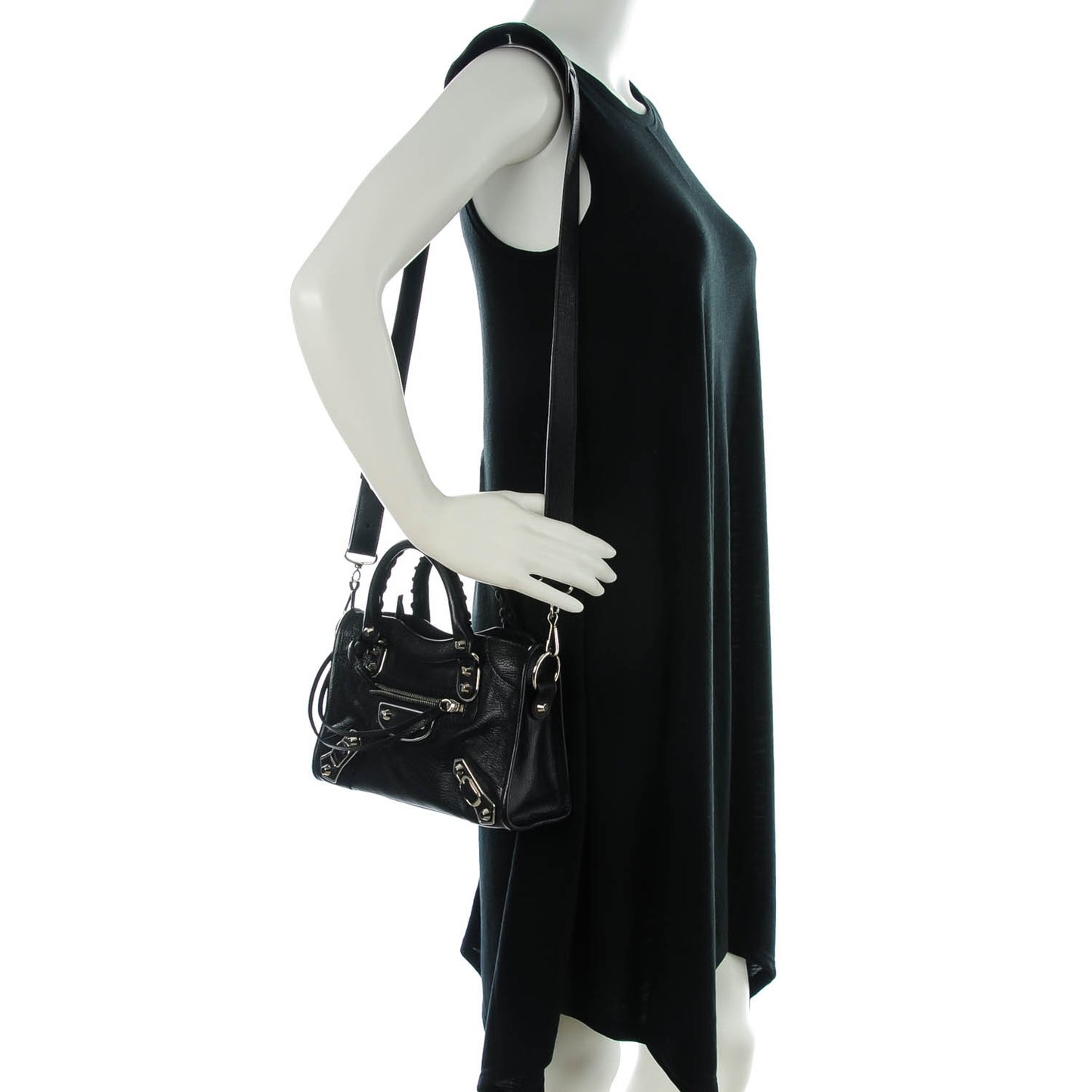 Chevre Silver Metallic Edge Hardware Mini City Black