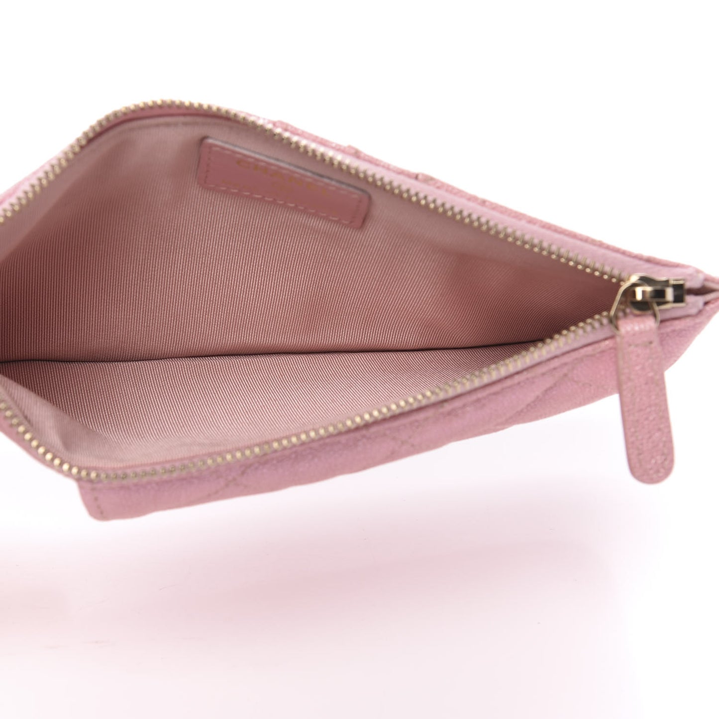 Iridescent Caviar Quilted Classic Flat Wallet Pouch Pink