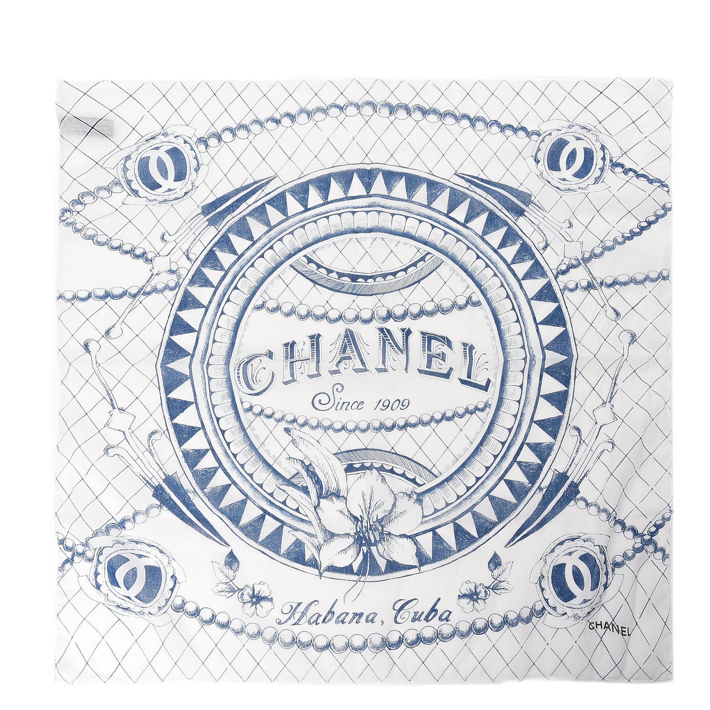 Cotton Havana Cuba Scarf White Blue