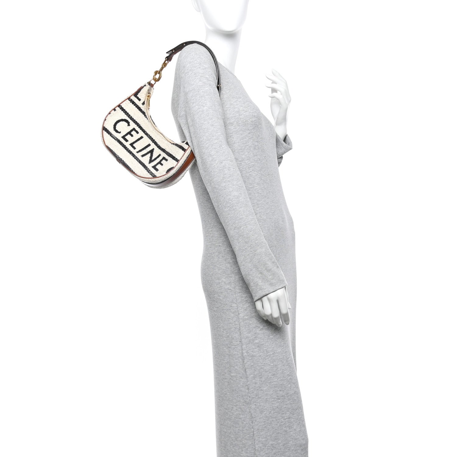 Celine Textile Medium Ava Shoulder Bag White Black 2 of 14