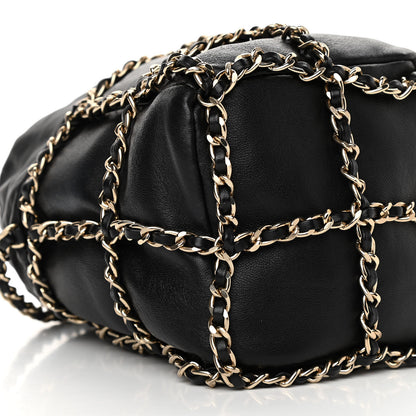 Chanel Lambskin Bucket Chain Drawstring Bag Black 9 of 10