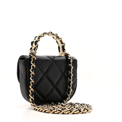 Chanel Lambskin Quilted Pearl Top Handle Clutch With Chain  Black 3 of 10