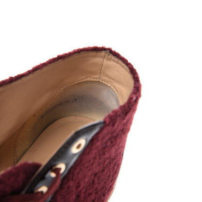 Chanel Tweed Calfskin CC Lace Up Short Boots 39.5 Burgundy 9 of 12