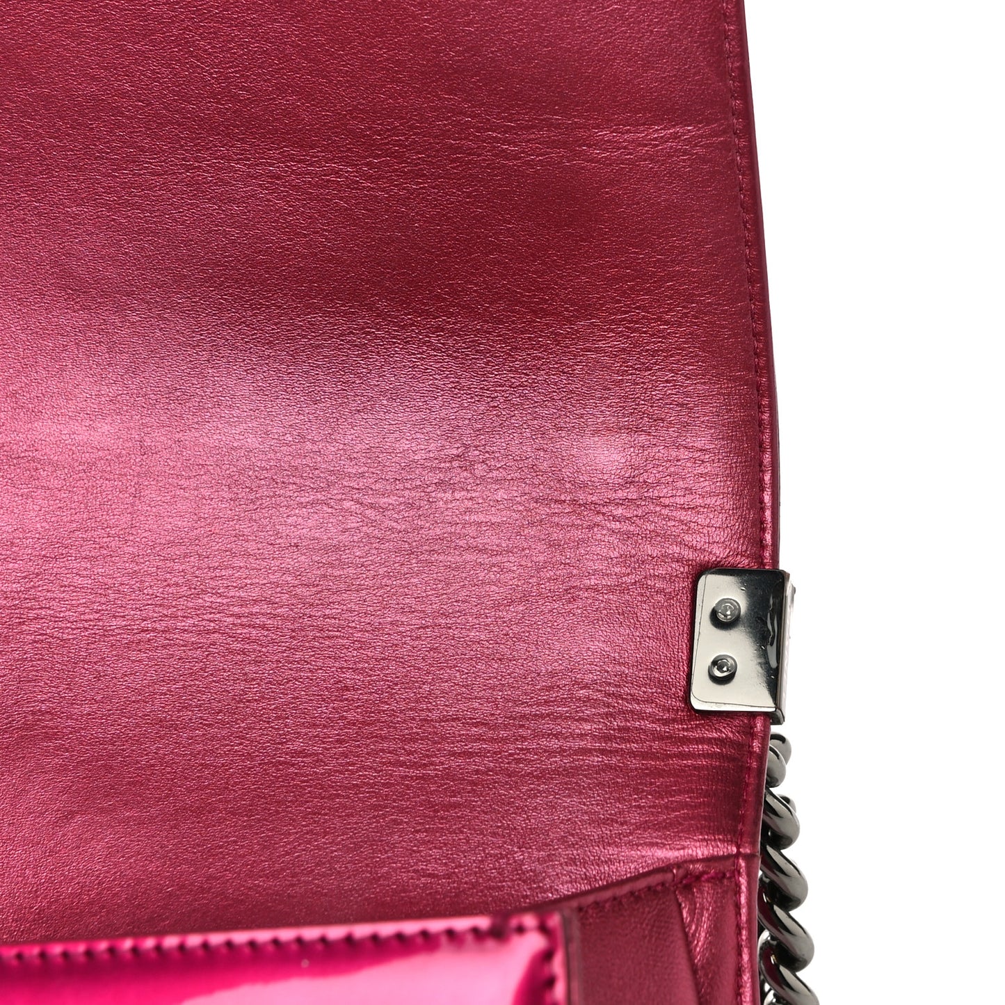 Metallic Patent Calfskin Quilted Medium Boy Flap Pink