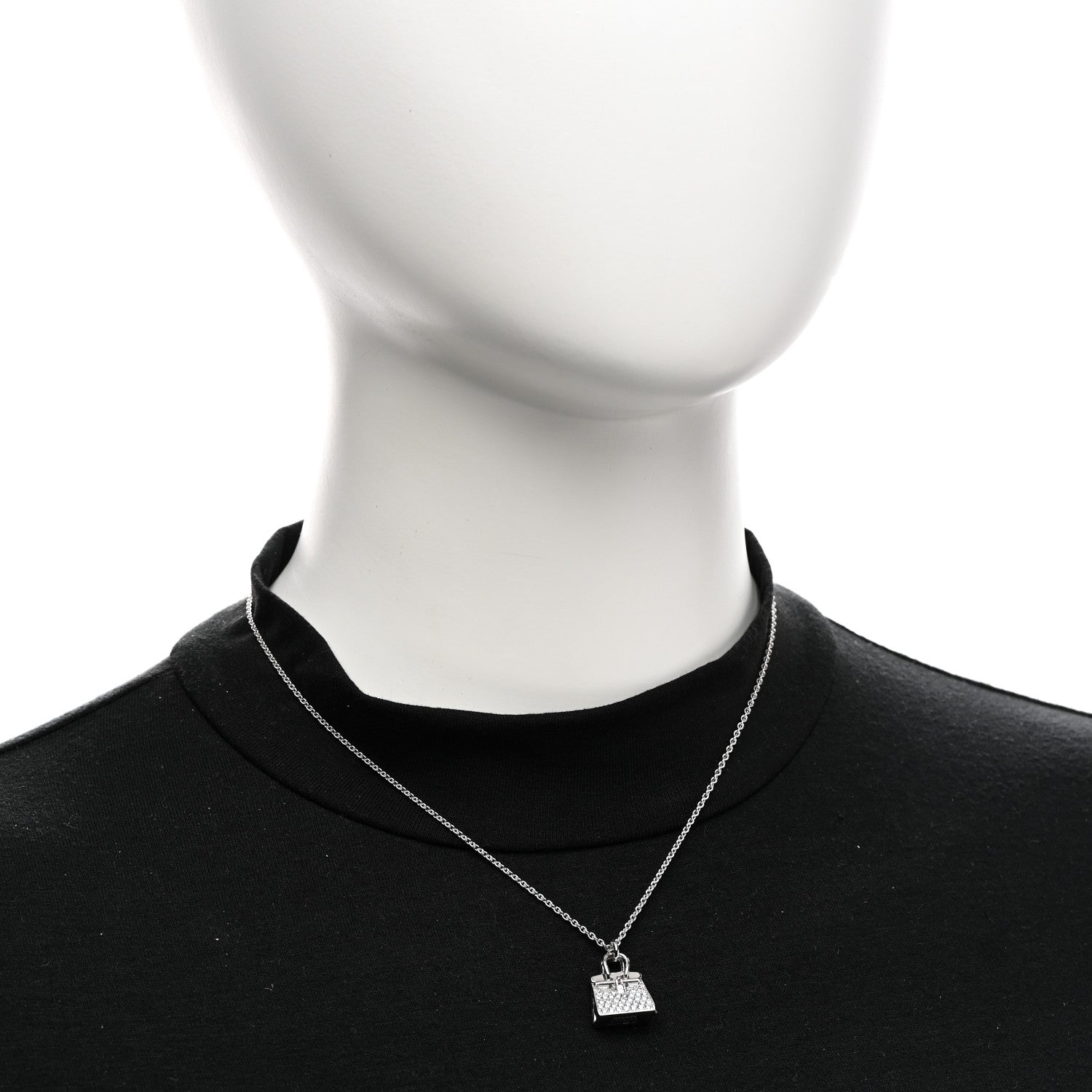 Hermes 18K White Gold Diamond Birkin Amulettes Pendant Necklace 2 of 6